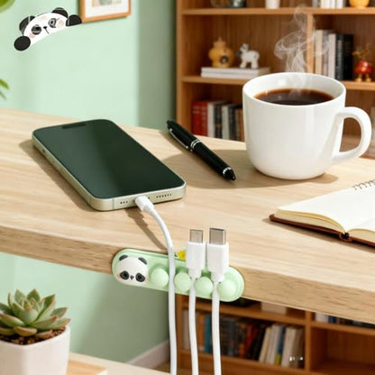 Panda Cable Organizer, Adorable Animal-Shaped Cable Clips, Desk Cable Management Cord Holder for Home and Office, Cute Wire Clips for Headphones, Chargers, USB Cables (2-Pack)