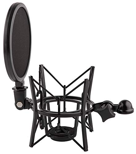 Microphone Shock Mount with Integrated Pop Shield for Rode Mics like K2, NT1-A,NT1000, NT2-A, NT2000, NTK, Podcaster and Procaster (20mm Internal Thread).