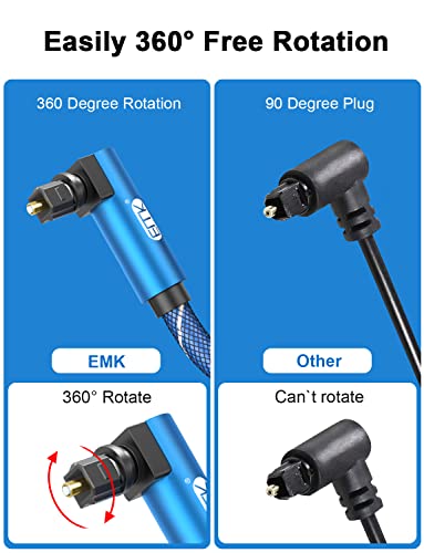 EMK 90 Degree Optical Cable 360 Degree Free-Rotating Fiber Optic Cable Toslink Male to Male Cable for Home Theater, Soundbar, Gaming Console, Speaker(16.5FT/5M) - size: 16.5FT/5M