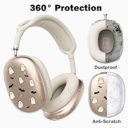 for AirPods Max Headphones Halloween Ear Covers for AirPods Max 2 | Cute Ghost Bat Clear Ear Cups Cover | Beige Silicone Ear Pad Case Headband Cover for Apple AirPods Max 2/1 (2026/2024/2020) - color: Ghost B/Beige