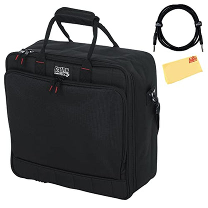 Gator Cases G-MIXERBAG-1515 Padded Nylon Mixer/Gear Carry Bag with Removable Strap, 15 IN X 15 IN X 5.5 IN - Bundle with 10ft Instrument Cable and Austin Bazaar Polishing Cloth