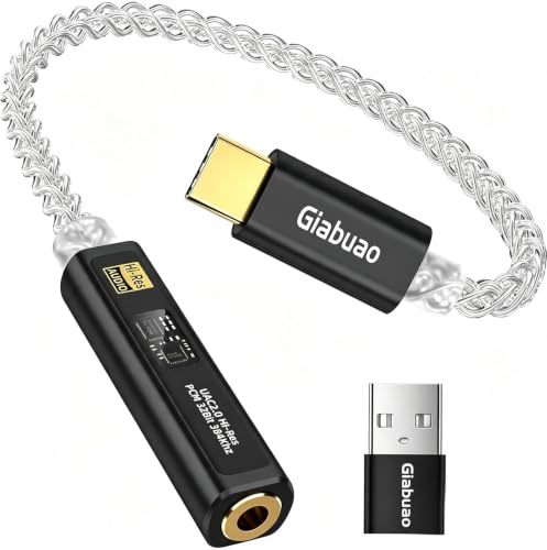 USB C to 3.5mm Audio Adapter with CX31993+MAX97220 DAC Amplifier | DAC Dongle Headphone Amplifier 8-Strand 4N Silver Plated Cable for iPhone 15/16/17/Android/Samsung/Mac/PC,HiFi 32Bit/384kHz - color: Black