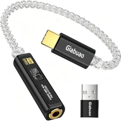 USB C to 3.5mm Audio Adapter with CX31993+MAX97220 DAC Amplifier | DAC Dongle Headphone Amplifier 8-Strand 4N Silver Plated Cable for iPhone 15/16/17/Android/Samsung/Mac/PC,HiFi 32Bit/384kHz - color: Black