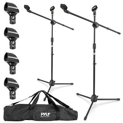 Pyle Universal Tripod Microphone Stand - Pair of Adjustable Height 27.5” to 52” High and Extendable Boom Length 24” w/ Lock Tension Knob - 2 M-6 Microphone Holder and Heavy Duty Carry Bag