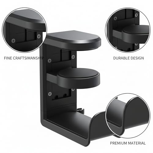 Under Desk Headphone Hanger Clamp, Rotating Mount for Sit-Stand Desks, No-Drill Installation, Paper-Based Composite (1 PC) - color: Black