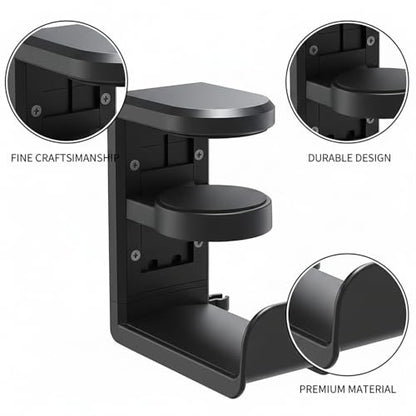 Under Desk Headphone Hanger Clamp, Rotating Mount for Sit-Stand Desks, No-Drill Installation, Paper-Based Composite (1 PC) - color: Black