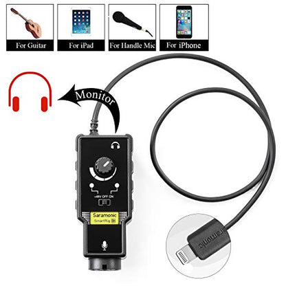 Microphone Preamp Compatible with IOS Devices Livestream, Saramonic XLR Lghtning Mic & Guitar Interface Compatible with iPhone 11 X 8 7 7s iPad iPod Touch Guitar Acoustic Devices Youtube Video - size: Lightning Input