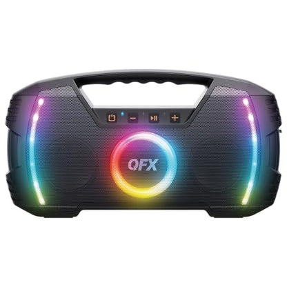 Powerful & Portable Waterproof All Terrain Bluetooth Speaker with Deep Bass, LED Party Lights, Fast USB-C Charging, FM Radio, AUX – QFX BT-ZX35 | Powerful 2.7" Full-Range Drivers, Deep Bass, Fast USB-C Charging, FM Radio, LED Party Lights, AUX/USB/TF Card