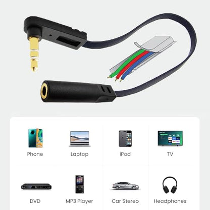 CableUltra Slim Flat AUX 3.5mm 3-Poles Audio Stereo Male to Female Extension Speaker Cable 90 Degree Right Angled 15cm - style: 3-Poles Male to Female