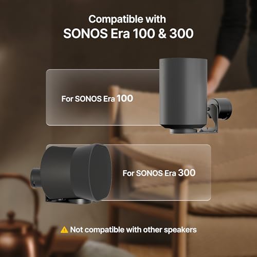 Speaker Wall Mount for Sonos Era 100 and Era 300, 1 Pair, Black | Flexible Angle Adjustment, Surround Sound Speaker Wall Bracket Compatible with Sonos Era Speakers - color: Black