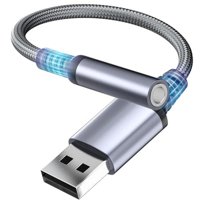USB to Audio Jack Adapter, External Sound Card Jack Audio Adapter, USB-A to 3.5mm TRRS Female Headset for PS4/PS5/Headphone/Mac/Linux/PC Windows/Laptop/Desktops/Docking Station/iOS/Vista/(Gray)
