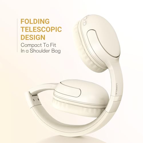 LORELEI B-E5 Kids Bluetooth Headphones, Wireless Headphones for Kids, Foldable 40H Playtime, Built-in mic, On Ear Headsets for Child/Teens/School/Tablet(Beige White) - color: White