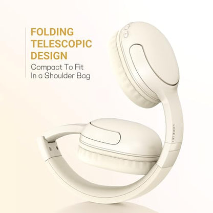 LORELEI B-E5 Kids Bluetooth Headphones, Wireless Headphones for Kids, Foldable 40H Playtime, Built-in mic, On Ear Headsets for Child/Teens/School/Tablet(Beige White) - color: White