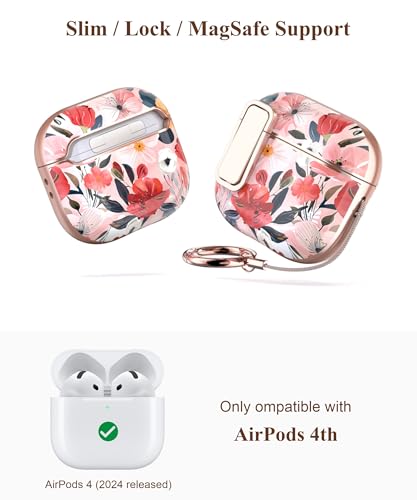 TATOFY Cover for AirPods Pro 4th Generation Case with Lock Clip Cleaner Kit Slim Hard AirPod 4 Lock Case Compatible with MagSafe (Water Pink) - color: Water Pink, size: AirPods 4th Gen