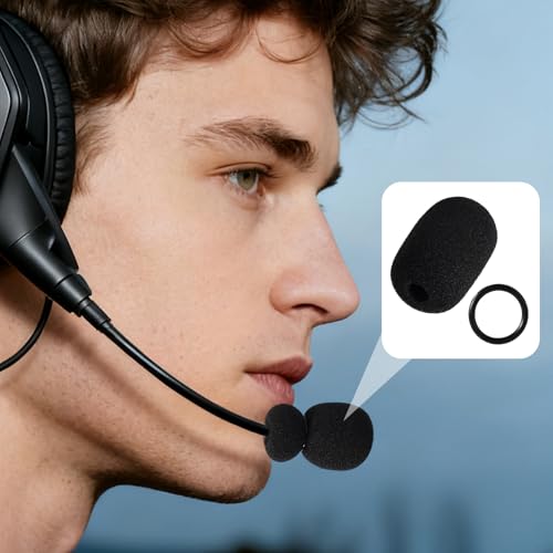 5 Sets Microphone Foam Covers for, High-Density Windscreen Pop Filter Sponge Replacement Headset Mic Covers with Rubber O-Rings for Aviation X A10 A20 A30 (Black)