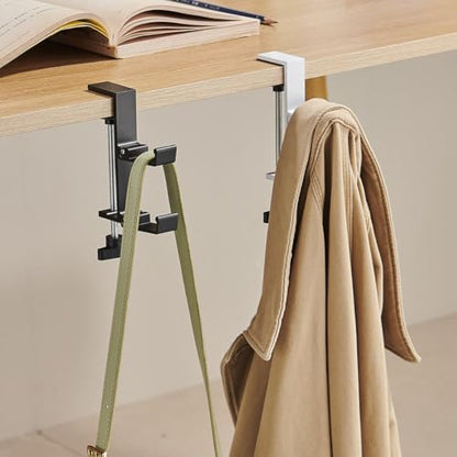 KISOY Modern Table Purse Hook, Under-Desk Accessory Hanger, Black and White Clamp-On Design for Bags, Headphones and Keys (Style3(Black-Double-Hook), 2) - style: Style3(Black-double-hook)