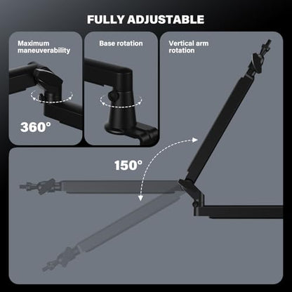 Low Profile Mic Arm, Cable Management Microphone Boom Arm, Full Aluminum Adjustable Mic Stand with Desk Clamp, 360°Rotatable Heavy Duty Microphone Stand for Streaming, Podcasting, Recording