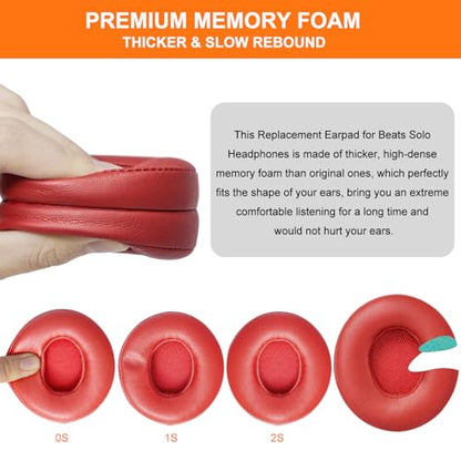 Solo3 Ear Pads Replacement, GVOEARS Earpad Cushion for Beats Solo 2/3 (Red) | Protein Leather Ear Muffs with Strong Tape High Dense Memory Foam - color: Red