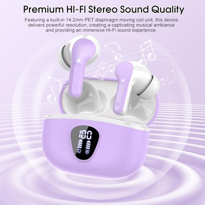Wireless Earbuds, Bluetooth 5.4 Headphones HiFi Stereo, Bluetooth Earbuds | With ENC Noise Cancelling Mic,IP7 Waterproof in Ear Earphones,48H, LED Display Ear buds for Pad Phones Workout Sports, Purple - color: Purple