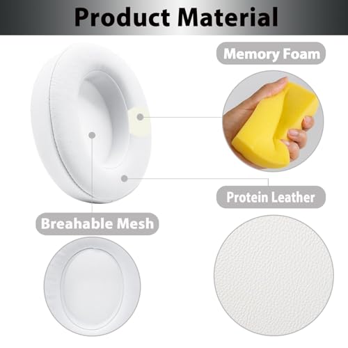 Adhiper Studio 3 Replacement Earpads Ear Cushions Pads Muffs Compatible with Studio 2 Studio 3 B0500 B0501 Wired Wireless Over-Ear Headphones (White) | Soft Protein Leather & Memory Foam Earpad Replacement, Ear Cushions Fit Studio3 & Studio2, Replace Peel