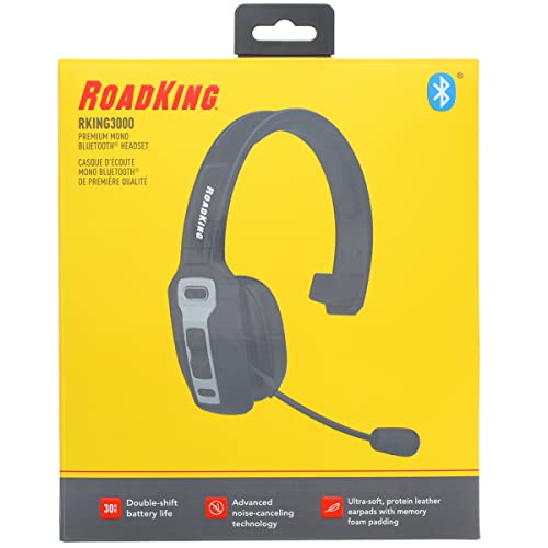 RoadKing Truck Driver Headset RKING3000 Noise Cancelling Bluetooth(R) Headset Wireless Trucker Headset w Mic Premium, Black