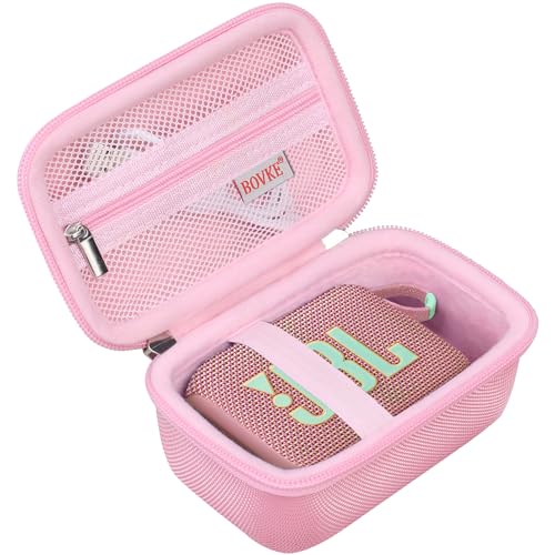 BOVKE Carrying Case Compatible with JBL Go 4 Portable Bluetooth Wireless Speaker, Extra Mesh Pocket for Charging Cables and Accessories, Pink - color: Pink