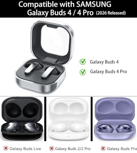 Compatible with Samsung Galaxy Bud 4 Pro Case/Buds4 Case Clear Lock Clip with Phone Stand + Cleaner Kit, Transparent TPU Galaxy Buds Pro 4 2026 Protective Cover Men Women with Carabiner, Clear Pink - color: A-Clear Pink, size: For Galaxy Buds 4/4 Pro 2026