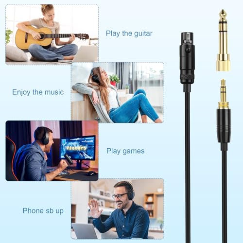 Replacement Coiled Audio Cord MINI XLR 3 Pin to 3.5 & 6.35mm Wire Compatible with AKG K712 K701 K702 K271 K272 K275 K240 K241 K267 K141 K171 K175 K181 M220 and Pioneer HDJ-2000 Headphones (5~10ft)
