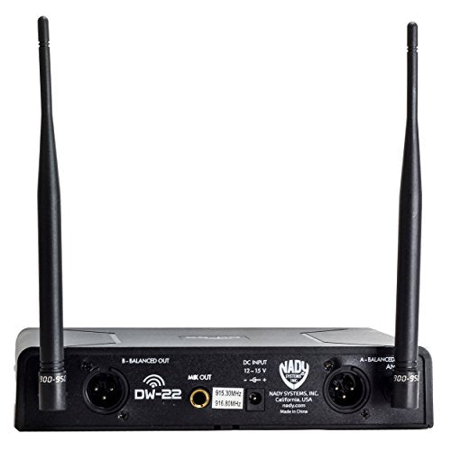 Nady DW-22 Dual Digital Wireless Lapel Microphone System - Dual fixed UHF frequency -Ultra-low latency with QPSK modulation - XLR and ¼" outputs