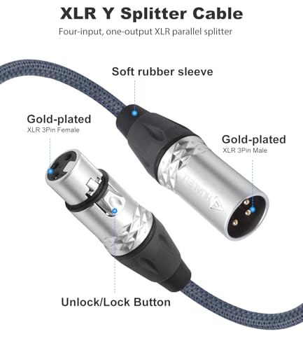 3Pin XLR 1 Male to 4 Female Splitter Cable 2Feet,4WAY XLR Four-Input and one-Output Parallel Connection Adapter,4 Microphone inputs Converted to 1 Output,4 in to 1 Out Aduio Splitter Cable - color: XLR 4F TO 1M-2FT