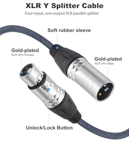 3Pin XLR 1 Male to 4 Female Splitter Cable 2Feet,4WAY XLR Four-Input and one-Output Parallel Connection Adapter,4 Microphone inputs Converted to 1 Output,4 in to 1 Out Aduio Splitter Cable - color: XLR 4F TO 1M-2FT