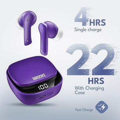 Groovz True Wireless Earbuds with Charging Case - Designed and Engineered in The USA - IPx4 Water Resistant Bluetooth Earbuds Compatible with Apple & Android - 27Hr Battery Life - Deep Purple - color: Deep Purple
