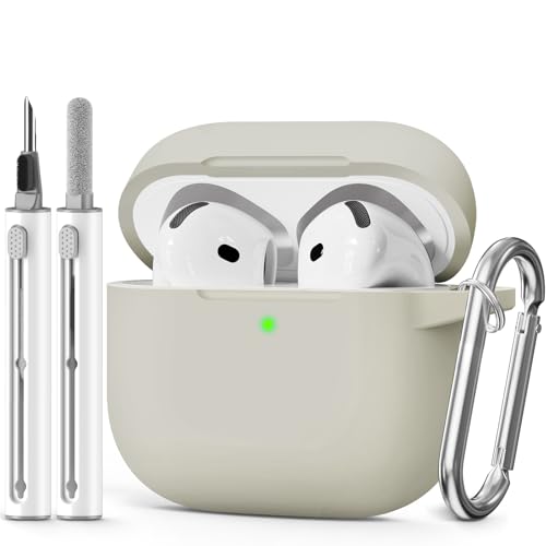 for AirPods 4 Case 2024 with Cleaner Kit & Keychain-Khaki | Silicone Protective Cover for Apple AirPods 4th Generation Case,for Women Men,One-Piece Design,Shockproof,Dust Proof - color: D-Khaki