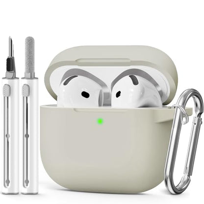 for AirPods 4 Case 2024 with Cleaner Kit & Keychain-Khaki | Silicone Protective Cover for Apple AirPods 4th Generation Case,for Women Men,One-Piece Design,Shockproof,Dust Proof - color: D-Khaki
