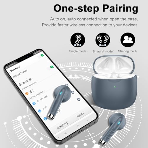 Wireless Earbuds, Bluetooth 5.4 Headphones in Ear with Noise Cancelling Mic | Bluetooth Earbuds Stereo Bass, IP7 Waterproof Sports Earphones, 32H Playtime USB C Charging Ear Buds Gray for Android iOS - color: Dark Gray