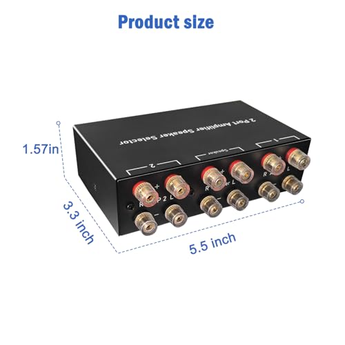 Dingsun 2-Way Audio Switcher Can Support Two Amplifiers, One Audio or One Amplifier, Speaker Switcher Selector Switch Splitter Loudspeaker Control Combiner Box 2(1)-in-1(2)-Out