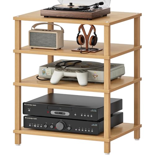4-Tier AV Media Player Stand, Natural Stereo Cabinet, Modern Audio Shelf, Wooden TV Stand,Game Console Shelf, Multifunctional Entertainment Center, Suitable for Home, Conference Room - color: Natural, size: 4 Tier