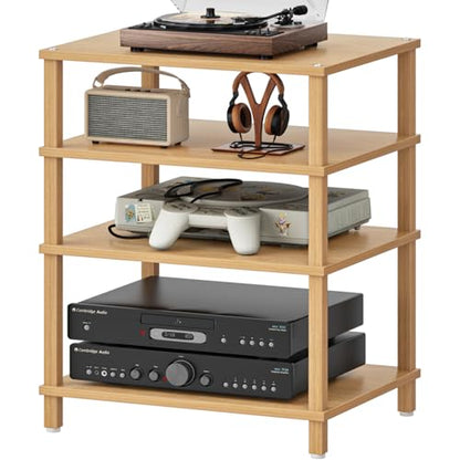4-Tier AV Media Player Stand, Natural Stereo Cabinet, Modern Audio Shelf, Wooden TV Stand,Game Console Shelf, Multifunctional Entertainment Center, Suitable for Home, Conference Room - color: Natural, size: 4 Tier