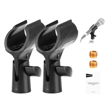 NEEWER BASICS Microphone Holder Accessories Kit 2 Pack, Adjustable Mic Clips with Non Slip Design & 3/8" to 5/8" Screw Adapters for Universal Wired Wireless Handheld Mics from 30mm to 35mm, MS018