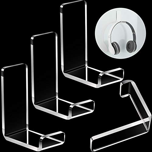 Weewooday 4 Pieces Headphone Hanger Headset Stand Holder, Clear | Adhesive Wall Mount Holder for Gaming Desk, Non-Slip Pad Design, Space Saving Earphone Hanger, Earmuff Compatible Hook - color: Clear