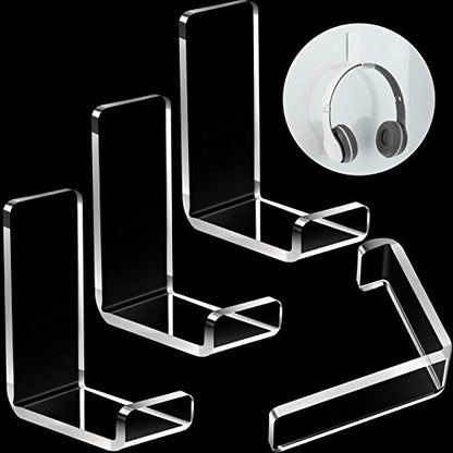 Weewooday 4 Pieces Headphone Hanger Headset Stand Holder, Clear | Adhesive Wall Mount Holder for Gaming Desk, Non-Slip Pad Design, Space Saving Earphone Hanger, Earmuff Compatible Hook - color: Clear
