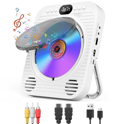 Mini CD DVD Player for TV - Portable Bluetooth CD DVD Player with HDMI & AV Cables, Built-in Speakers, USB/AUX Playback, 1080P Upscaling, Wall-Mountable Compact Desktop Player for Home