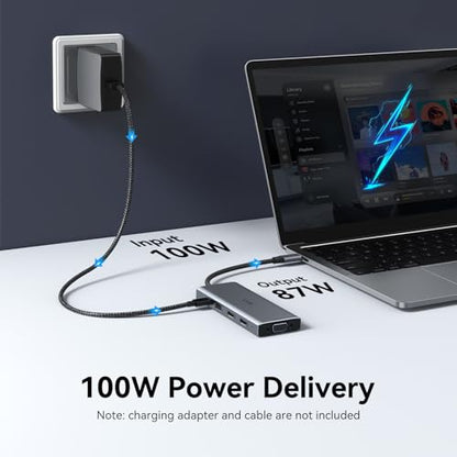Laptop Docking Station 3 Monitor USB C Docking Station Dual Monitor Adapter | USB C Hub Multiple Adapter Dongle with 2 HDMI 4K+VGA+100W PD Charger+3 USB Port+SD/TF Card Reader for Lenovo Dell HP Laptop - size: 3.1 inches