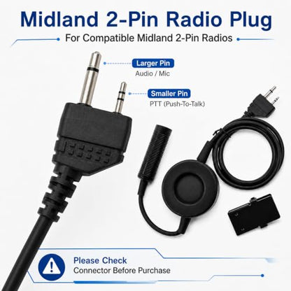 U94 PTT Cable Adapter for Midland 2-Pin Radios, Push-to-Talk Adapter Cable Compatible with Selected Tactical Headsets, for Midland GXT LXT X-Talker Radios