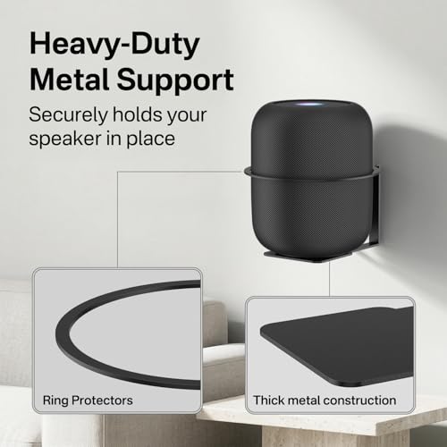 Heavy Duty Speaker Mount for HomePod 1st & 2nd Gen Wall Bracket, Easy Alignment for Homepod Wall Mount, Metal Speaker Bracket Reserved Charging Port with Mounting Hardware, Black - color: Black