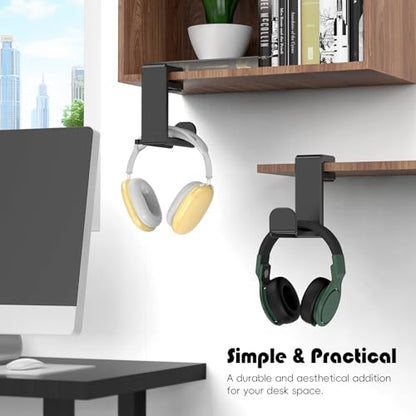 Rotating Headphone Hook - Under Desk Headphone Holder with 360-Degree Adjustable Rotation&Cable Clip Organizer - Black