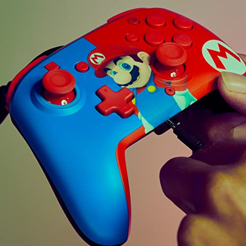 PDP REMATCH Enhanced Wired Power Nintendo Switch Pro Controller, Officially Licensed Switch Lite/OLED Compatible Gamepad, Customizable Programmable Buttons, Super Mario Power Pose (Red & Blue) - color: Red & Blue Mario