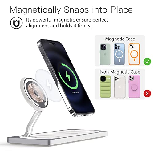 3 in 1 Wireless Charging Station for Apple Devices with MagSafe | For iPhone 17/Air/16/15/14/13/12, AirPods & Apple Watch, Foldable Portable Aluminum Charging Stand, Adapter Included - color: Silver