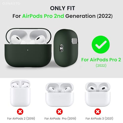 ORNARTO for AirPods Pro 2 Case, Hybrid Silicone, Mystic Green | Hybrid Silicone Rubber, Front LED Visible, Wireless Charging, Skin-Friendly Soft Touch, Anti-Scratch, Detachable Lanyard - color: Mystic Green