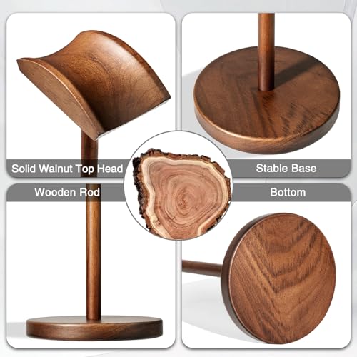 Walnut Wood Headphone Stand for Desk, Heavy Duty Wooden Headset Stand, Wide Compatibility Gaming Headset Hanger Holder, Stylish Desk Accessories for Home & Office